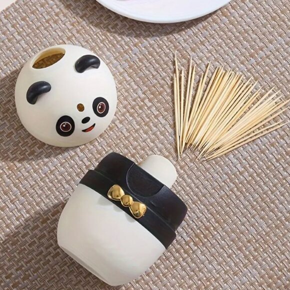 Cute Panda Cartoon Toothpick Holder Press Type Pop-up Toothpick Box - Picture 2 of 4